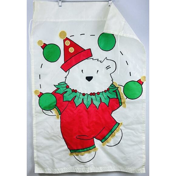 Juggling Christmas Bulbs Colorful White Bear Embroidered Hvywght Outdoor Flag - Picture 1 of 7